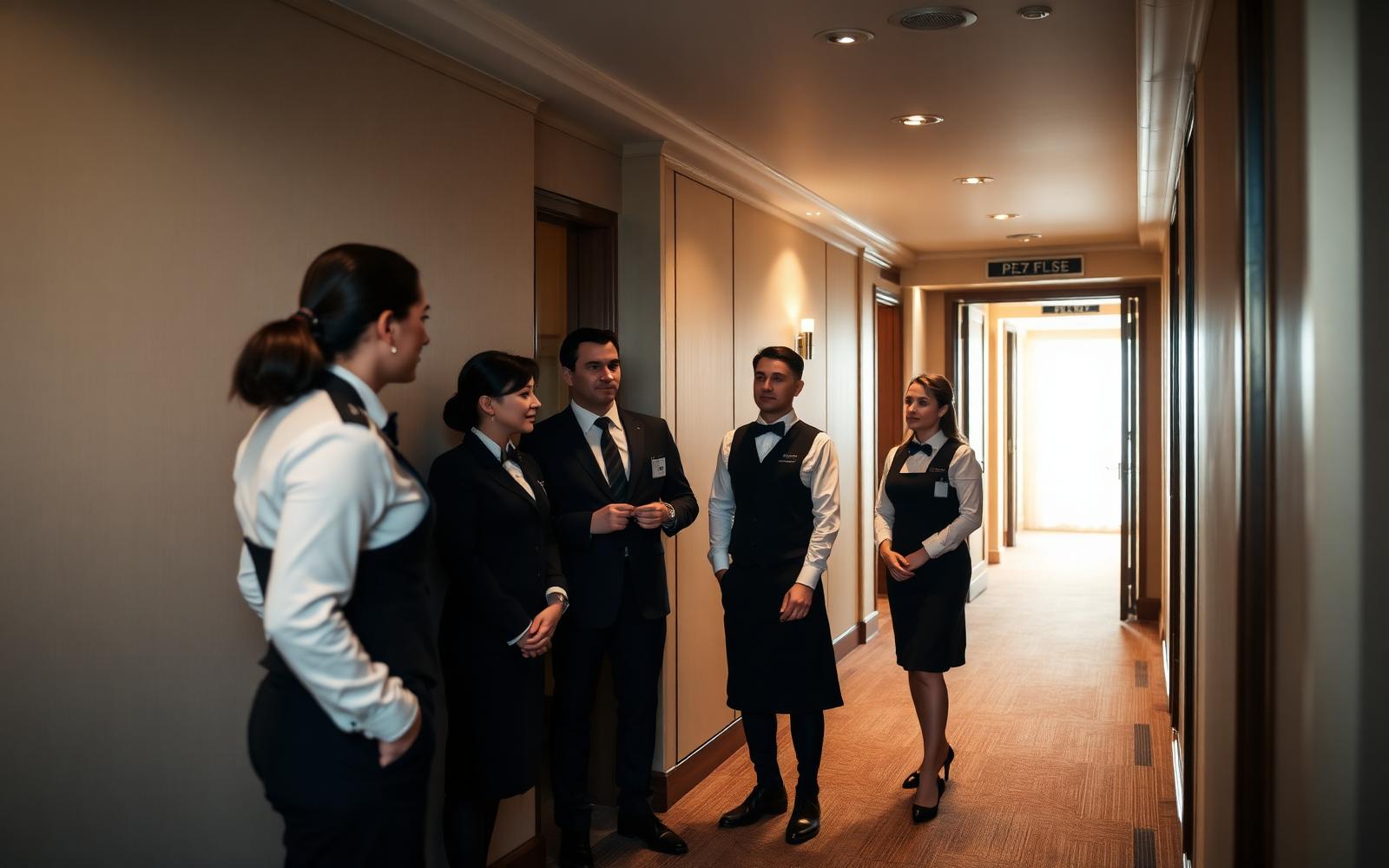 Hotel operations team briefing before service